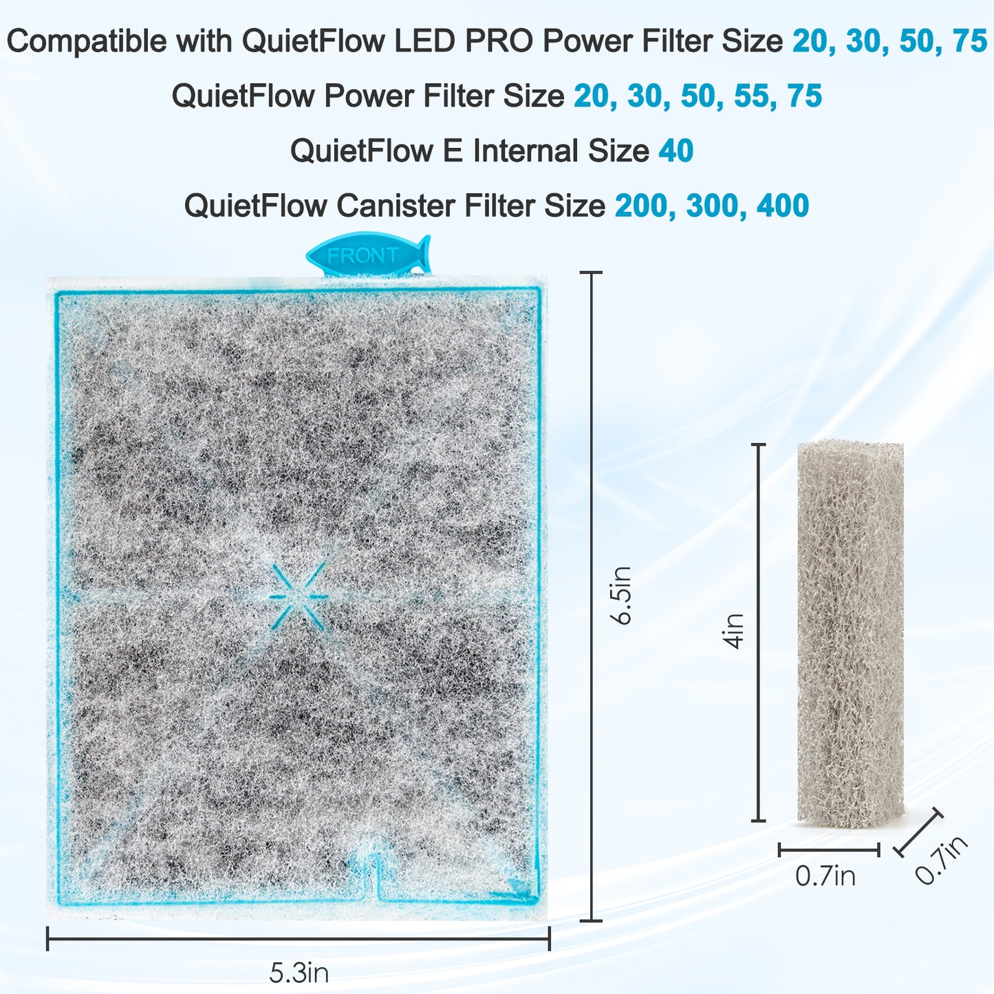 Large Filter Cartridges with Ammonia Reducer Pads, Compatible with Aqueon QuietFlow Power Filter Size 20,30,50,75 / E Internal Power Filter Size 40 and Canister Filter Size 200/300/400