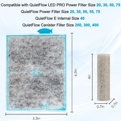 Large Filter Cartridges with Ammonia Reducer Pads, Compatible with Aqueon QuietFlow Power Filter Size 20,30,50,75 / E Internal Power Filter Size 40 and Canister Filter Size 200/300/400