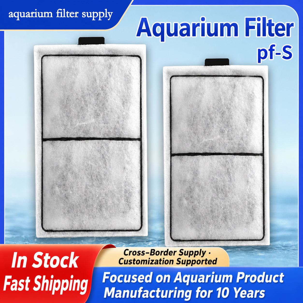 PF-S Filter Cartridges for PF10 Power Filters, 8-Pack Replacement Aquarium Filter Pads, 5.5 x 3.1 Inch, 3-Layer Cotton and Activated Carbon Filtration