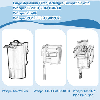 Large Filter Cartridges Compatible with Tetra Whisper Bio-Bag Filters, Replacement Filters for Whisper 20i/40i/IQ20/30/45/60, PF20/30/40/60 & ReptoFilter, Aquarium Filter Cartridge with Activated Carbon